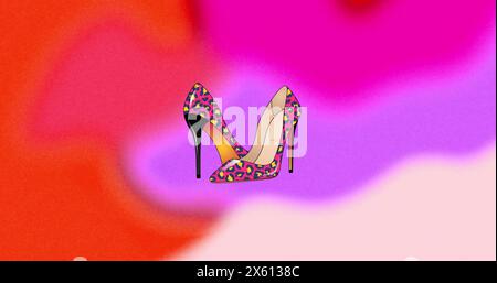 Image of high heels with leopard print on colourful background Stock Photo