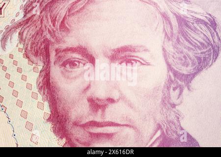 Michael Faraday a closeup portrait from English money - pound Stock Photo