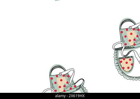 Cooking utensils. Seamless pattern of cooking apron, saucepan, rolling pin, frying pan with black handle. All objects are hand-drawn in vector Stock Vector