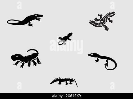 minimal Caiman Lizard black icon illustration design Stock Vector