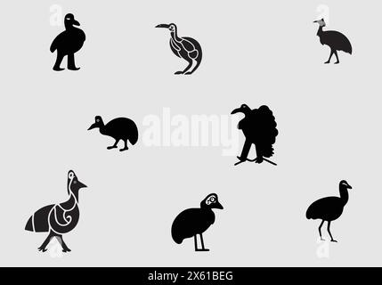 minimal Cassowary black icon illustration design Stock Vector