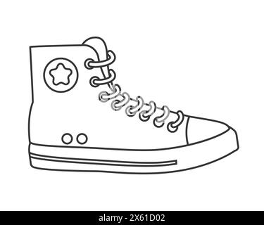 High top canvas sneaker with laces and star inside circle line icon vector illustration Stock Vector