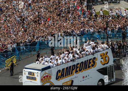 Madrid, Spain. 12th May, 2024. Real Madrid players celebrating at Cibeles Square the 36 Championship title of La Liga season 2023-2024. Credit: Marcos del Mazo/Alamy Live News Stock Photo