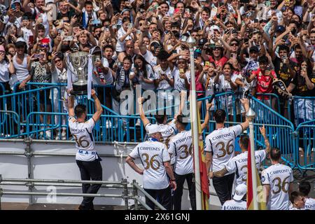 Madrid, Spain. 12th May, 2024. Real Madrid players celebrating at Cibeles Square the 36 Championship title of La Liga season 2023-2024. Credit: Marcos del Mazo/Alamy Live News Stock Photo