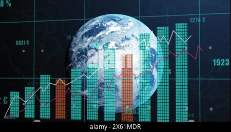 Image of data processing over globe Stock Photo