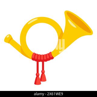 Post horn cartoon icon, traditional postal or hunting horn flat design. Vector clip art illustration. Stock Vector