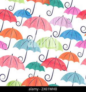Colorful umbrellas pattern. Seamless watercolor vector illustration Stock Vector