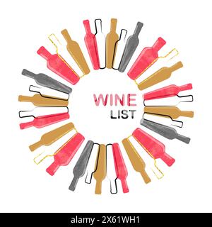 Abstract watercolor wine list template with place for text. Vector alcohol illustration of wine bottles Stock Vector