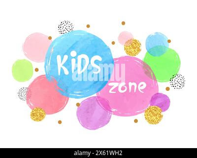 Kids logo design with colorful circles. Vector watercolor kids zone illustration Stock Vector