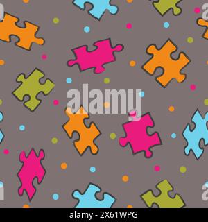 Colorful puzzle pattern. Hand drawn jigsaw pieces vector seamless background Stock Vector
