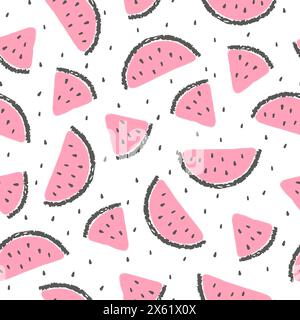 Watermelons pattern. Seamless vector background with hand drawn watermelon slices Stock Vector