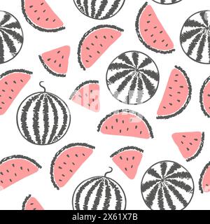Hand drawn watermelons pattern. Seamless vector fruit background Stock Vector