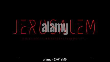 Innovative minimalist typeface, thin sans serif alphabet, rounded neon tube letters for modern futuristic logo, high-energy headline, city-themed Stock Vector