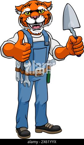 Tiger Bricklayer Builder Holding Trowel Tool Stock Vector