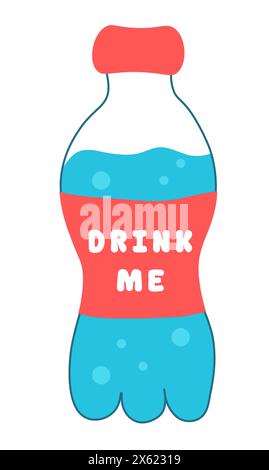 Drink more water. Bottle with message Drink me. Vector flat illustration. Stock Vector