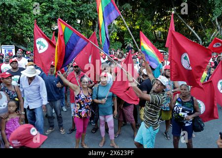 members of the landless movement salvador, bahia, brazil - april 18, 2024: members of the Movimento Sem Terra - MST - are seen during a public event in the city of Salvador. SALVADOR BAHIA BRAZIL Copyright: xJoaxSouzax 180424JOA395 Stock Photo