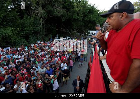 members of the landless movement salvador, bahia, brazil - april 18, 2024: members of the Movimento Sem Terra - MST - are seen during a public event in the city of Salvador. SALVADOR BAHIA BRAZIL Copyright: xJoaxSouzax 180424JOA480 Stock Photo