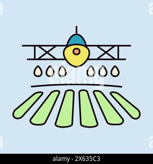 Crop duster airplane spraying a farm field icon. Agriculture sign. Graph symbol for your web site design, logo, app, UI. Vector illustration, EPS10. Stock Vector