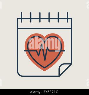 Medical checkup calendar vector icon. Cardio training calendar sign. Graph symbol for fitness and weight loss web site and apps design, logo, app, UI Stock Vector