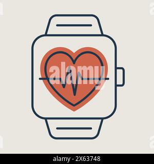 Smart watch shown heartbeat on screen vector icon. Graph symbol for fitness and weight loss web site and apps design, logo, app, UI Stock Vector