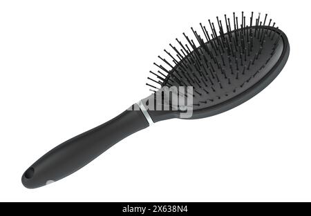 Black Hairbrush with wire bristles and cushion base, 3D rendering isolated on white background Stock Photo