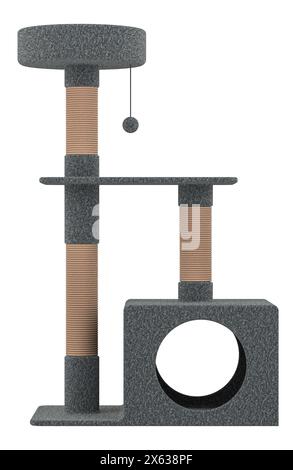 Cat Tree with Toy, Cat Tower condo for Indoor Cats with sisal scratching posts. 3D rendering isolated on white background Stock Photo