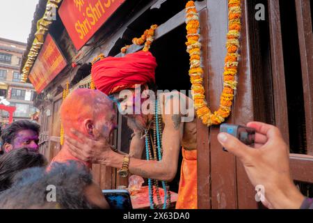 Enjoying colorful Holi festival, Kathmandu, Nepal Stock Photo