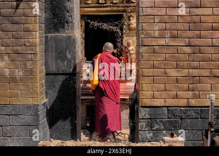 Monk at Swayambunath Temple, Kathmandu, Nepal Stock Photo