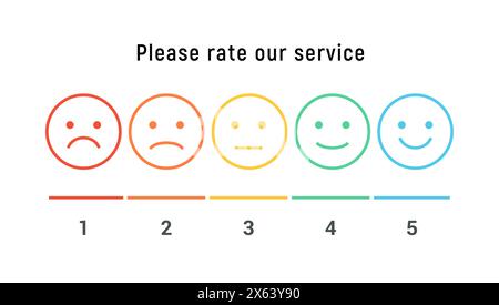 Smiley rate scale emotion emoji icon. Feedback rate survey emoticon satisfaction meter. Stock Vector