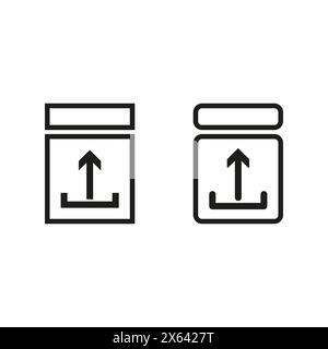 Vector upload icons set. Modern file transfer symbols. Simple black and white design. Arrow in box sign. Stock Vector