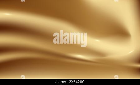 3d design with silk texture cloth background. Golden gentle soft waves. Luxurious satin fabric. Product advertising design. Vector realistic illustration. Stock Vector