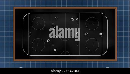 Image of blackboard showing hockey strategy, featuring black background Stock Photo