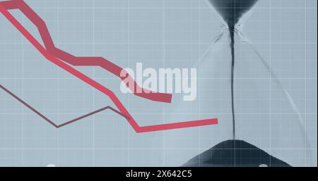 Image of red line and financial data processing over hourglass Stock Photo