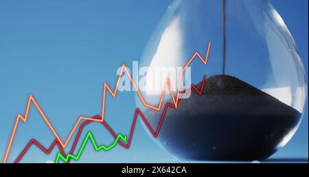Image of lines and financial data processing over hourglass Stock Photo