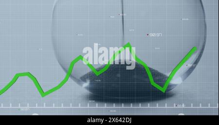 Image of green line and financial data processing over hourglass Stock Photo