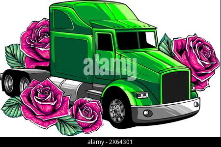 Semi truck silhouette vector images isolated on white background. digital hand draw Stock Vector