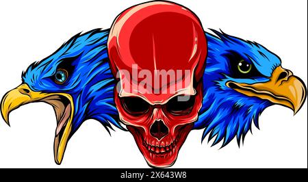 head eagle birdswith skull illustration on white background Stock Vector