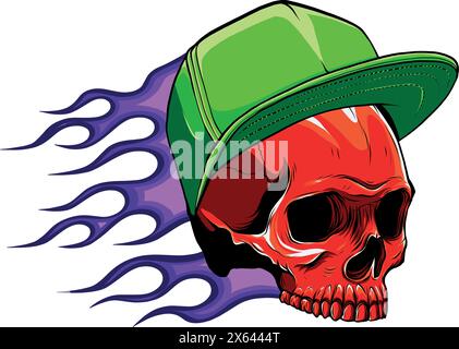 Illustration of a skull in skateboarder cap. Design element for poster, card, banner, sign. Vector Stock Vector