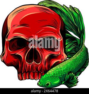 vector illustration of betta fish on white background. digital draw Stock Vector