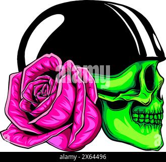Skull Head Helmet Roses Logo Design Vector on white background Stock Vector