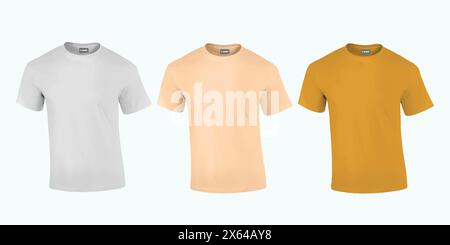 Men's t-shirt mockup, Set of brown, white and colored t-shirts templates design. front view shirt mock up. vector illustration Stock Vector