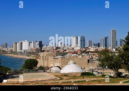 Changing skyline of Tel-Aviv seen from the old city of Jaffa, Israel. Stock Photo