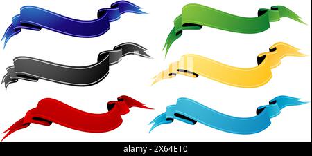 six elements ribbons on a isolated white backgrounds for banners, decks, collages, scene designs, User interface, Branding or identity campaigns Stock Vector