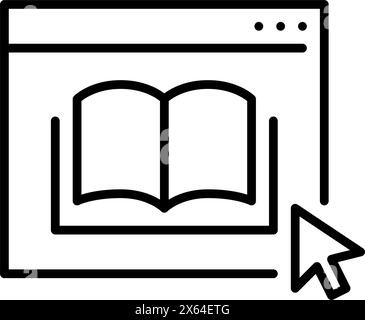 Web page in browser with book and mouse clicking on it. Digital library. Online book access. Pixel perfect, editable stroke vector icon Stock Vector