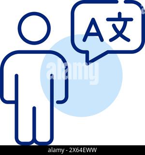 Person with languages speech bubble. Multilingual professional. Pixel perfect, editable stroke vector icon Stock Vector