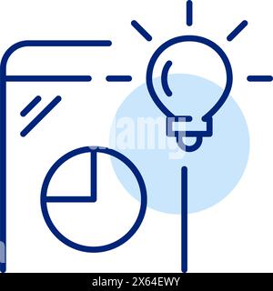 Smartphone with pie chart diagram and light bulb. Mobile data analytics inspiration. Pixel perfect, editable stroke vector icon Stock Vector