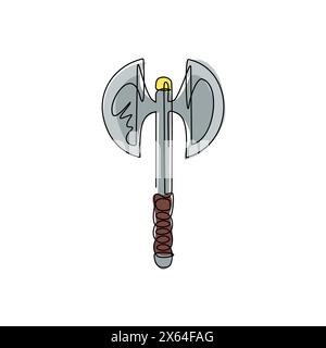 Single one line drawing broad axe, medieval axe, battle axe, executioner axe. Element for woodworking or lumberjack emblem or icon. Modern continuous Stock Vector