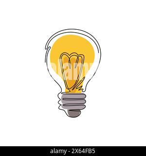 Single one line drawing light bulb line icon logo. Idea sign, solution, thinking concept. Lighting electric lamp. Electricity, shine. Trendy flat styl Stock Vector