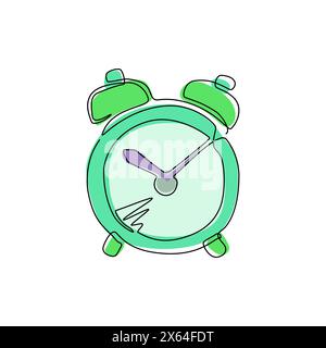 Continuous one line drawing hand drawn alarm clock isolated on white background. Vector old-fashioned illustration. Modern calligraphy style set. Sing Stock Vector