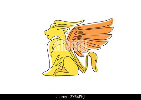 Single one line drawing winged lion logos, fantasy creatures, fantasy beasts, mythical creatures, griffin, premium business template. Modern continuou Stock Vector